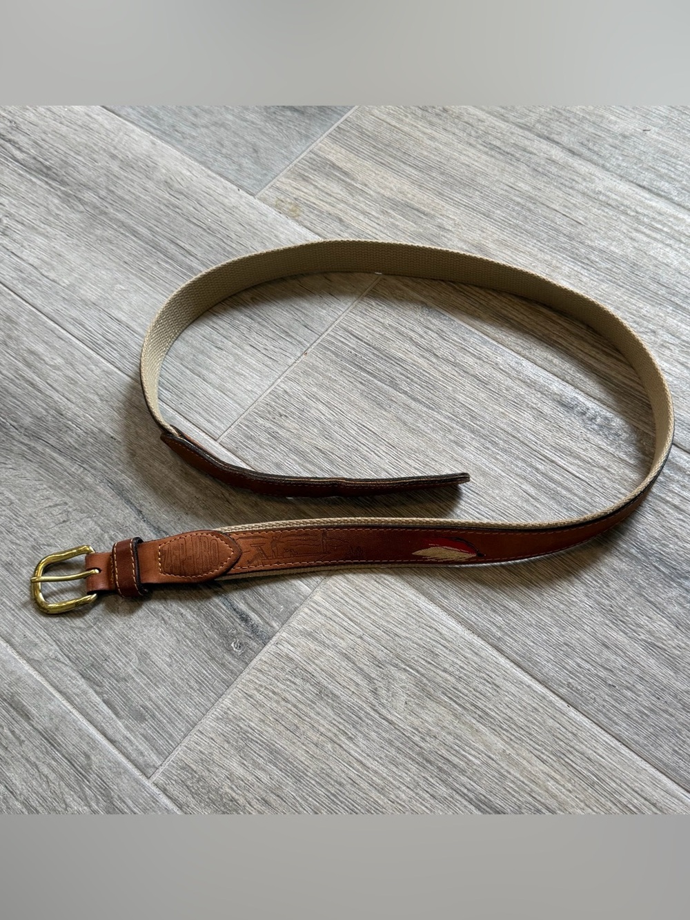 Zep Pro Fly Fishing Lures Belt Mens 40 Brown Tan Leather Canvas Brass Buckle USA
